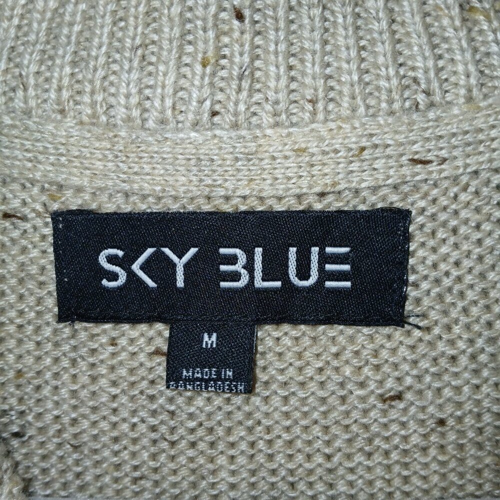SKY BLUE 1\4 ZIP CABLE KNIT FISHERMAN CARDIGAN OATMEAL COLOR  MENS SIZE MEDIUM - Picture 4 of 7